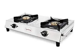 Lifelong 2 Burner Gas Stove Top for Kitchen - Manual Ignition Cooktop with Stainless Steel for Kitchen