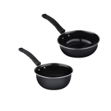 ATEVON Induction-Friendly Nonstick Aluminium Cookware Set – Tadka Pans and Saucepan Combo, Black, 2 Count