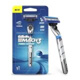 Gillette Mach 3 Turbo Shaving Razor for Men | Most Comfortable shave | Flexiball & Dynamic Pivot for Safe shave | Anti-Friction Blades & Lubricating Strip for smooth shave and sensitive skin